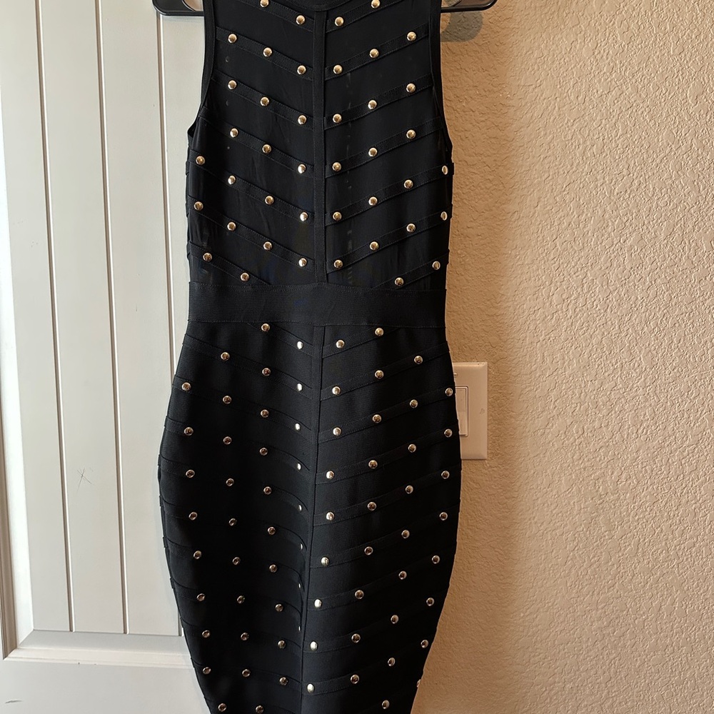Fashion Nova Black Studded Midi Dress